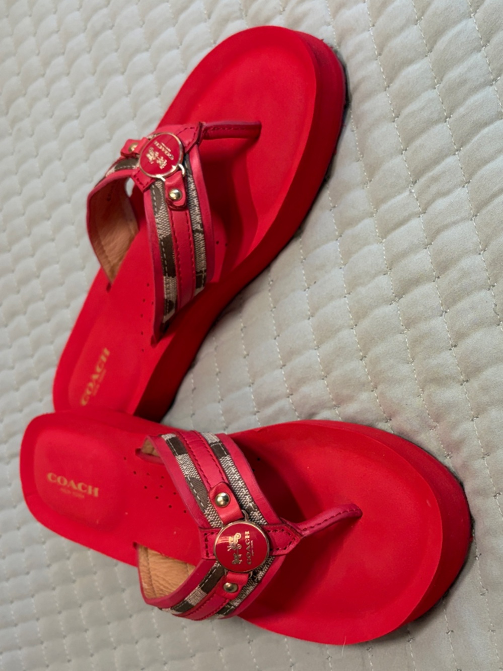 Coach Red Women’s Thong Sandals with Metallic Trim